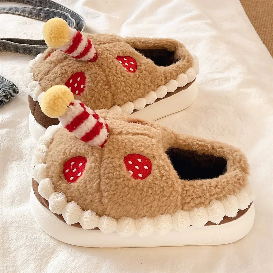 Winter Cotton Slippers for Women to Wear Outside, Cute Strawberry Cake Indoor Home Thick-Soled Non-Slip Warm Plush Bag Heel Cotton Shoes - Image 6