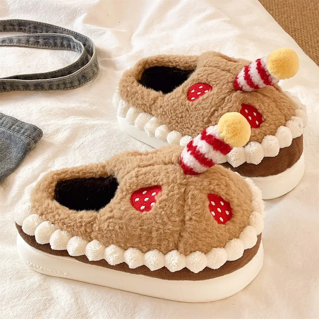 Winter Cotton Slippers for Women to Wear Outside, Cute Strawberry Cake Indoor Home Thick-Soled Non-Slip Warm Plush Bag Heel Cotton Shoes - Image 7