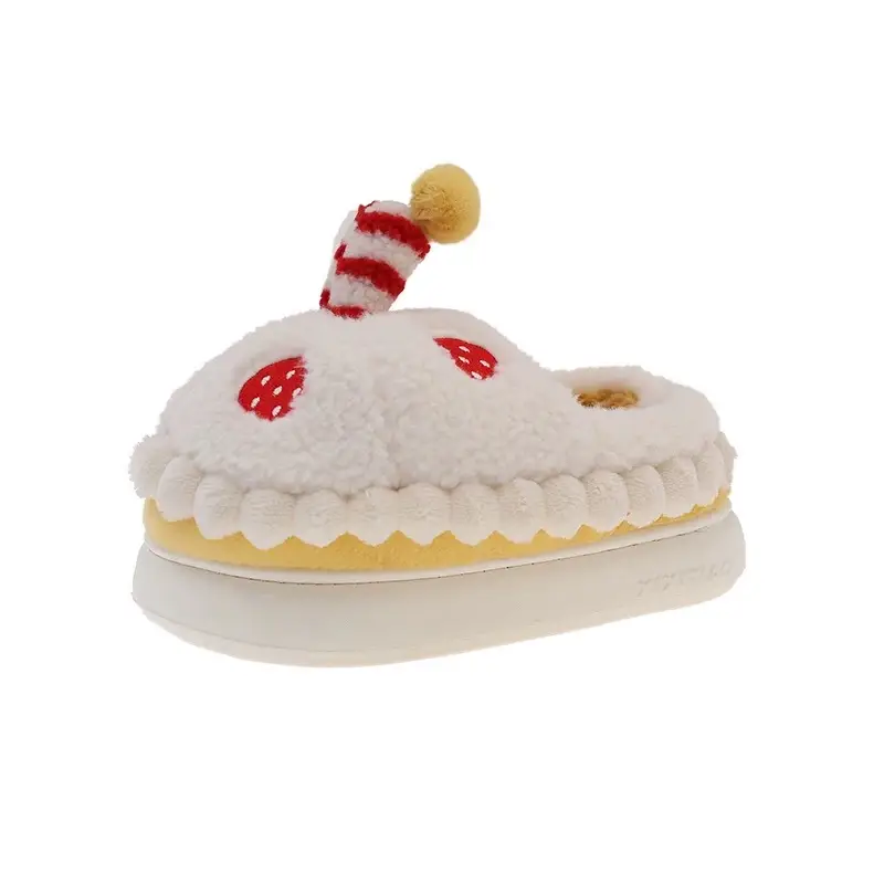 Winter Cotton Slippers for Women to Wear Outside, Cute Strawberry Cake Indoor Home Thick-Soled Non-Slip Warm Plush Bag Heel Cotton Shoes - Image 8