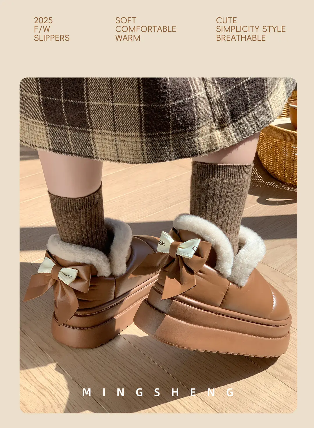 Mingsheng Winter 2025 New Women's Shoes High-Top Thick-Soled Bow Eva Cotton Shoes Snow Boots Fleece-Lined Warm Cotton Slippers — feature 5