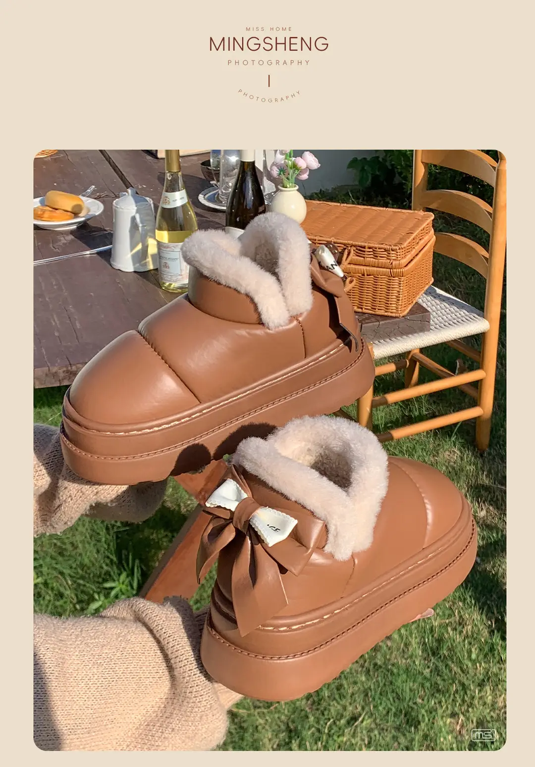 Mingsheng Winter 2025 New Women's Shoes High-Top Thick-Soled Bow Eva Cotton Shoes Snow Boots Fleece-Lined Warm Cotton Slippers — feature 6