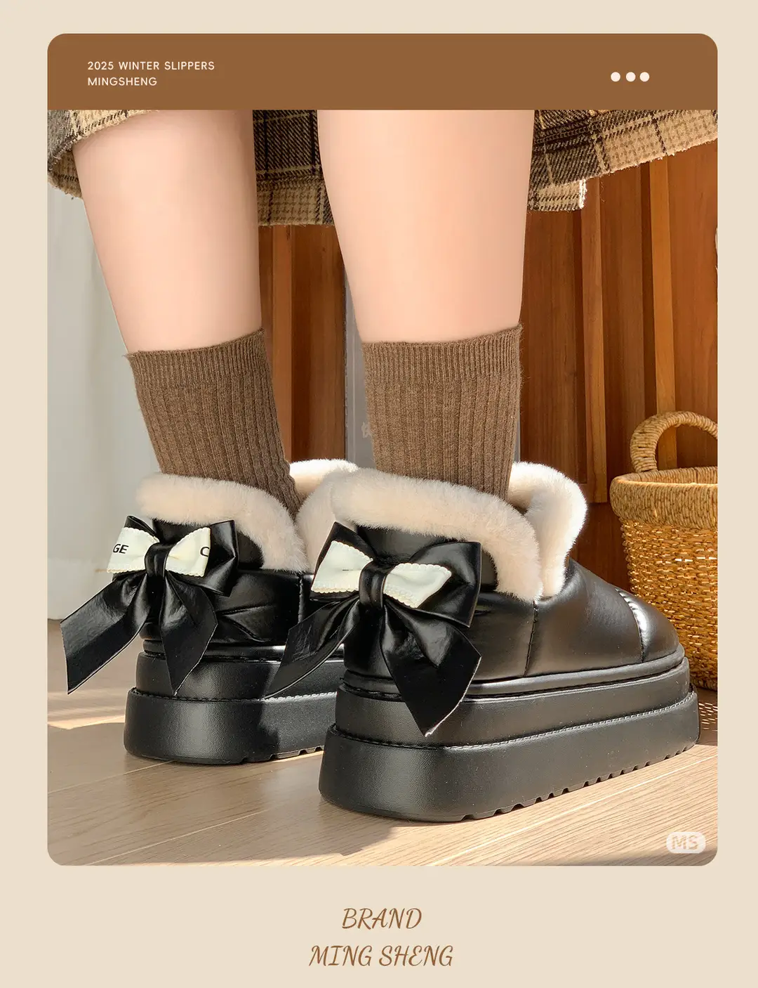 Mingsheng Winter 2025 New Women's Shoes High-Top Thick-Soled Bow Eva Cotton Shoes Snow Boots Fleece-Lined Warm Cotton Slippers — feature 8