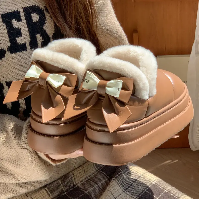 Mingsheng Winter 2025 New Women's Shoes High-Top Thick-Soled Bow Eva Cotton Shoes Snow Boots Fleece-Lined Warm Cotton Slippers - Image 3