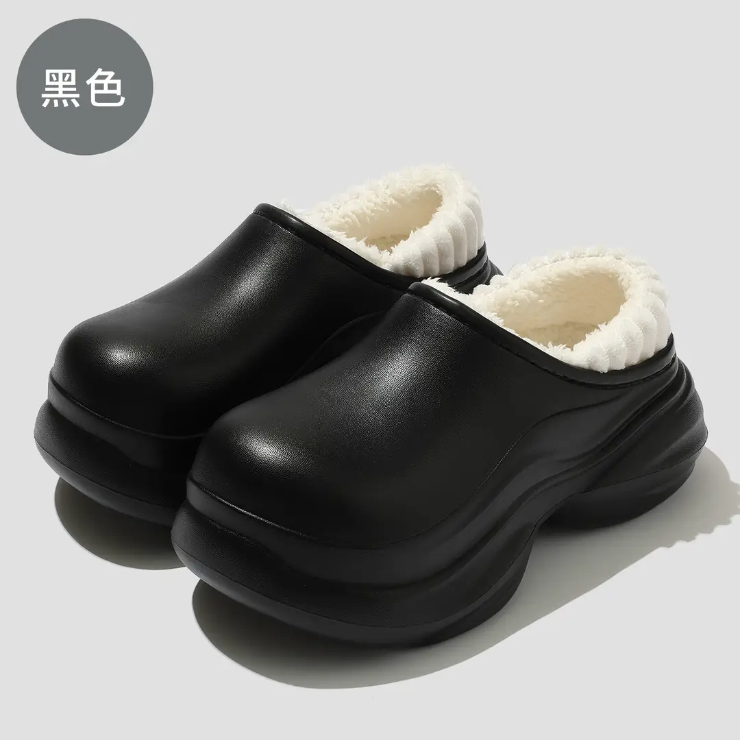 Waterproof High-Heeled Cotton Slippers for Women's Indoor and Outdoor Wear, Home Use, Ready-Made Wholesale, Warm Bags and Outer Wear Plush Cotton Slippers - Image 2