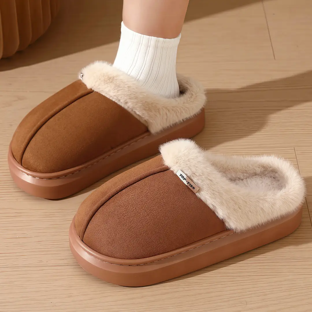 Cuffed Cotton Slippers for Men's Winter Home Indoor Use Thick-Soled Non-Slip Warm Plush Half-Pack Heel Cotton Slippers for Women Wholesale - Image 6