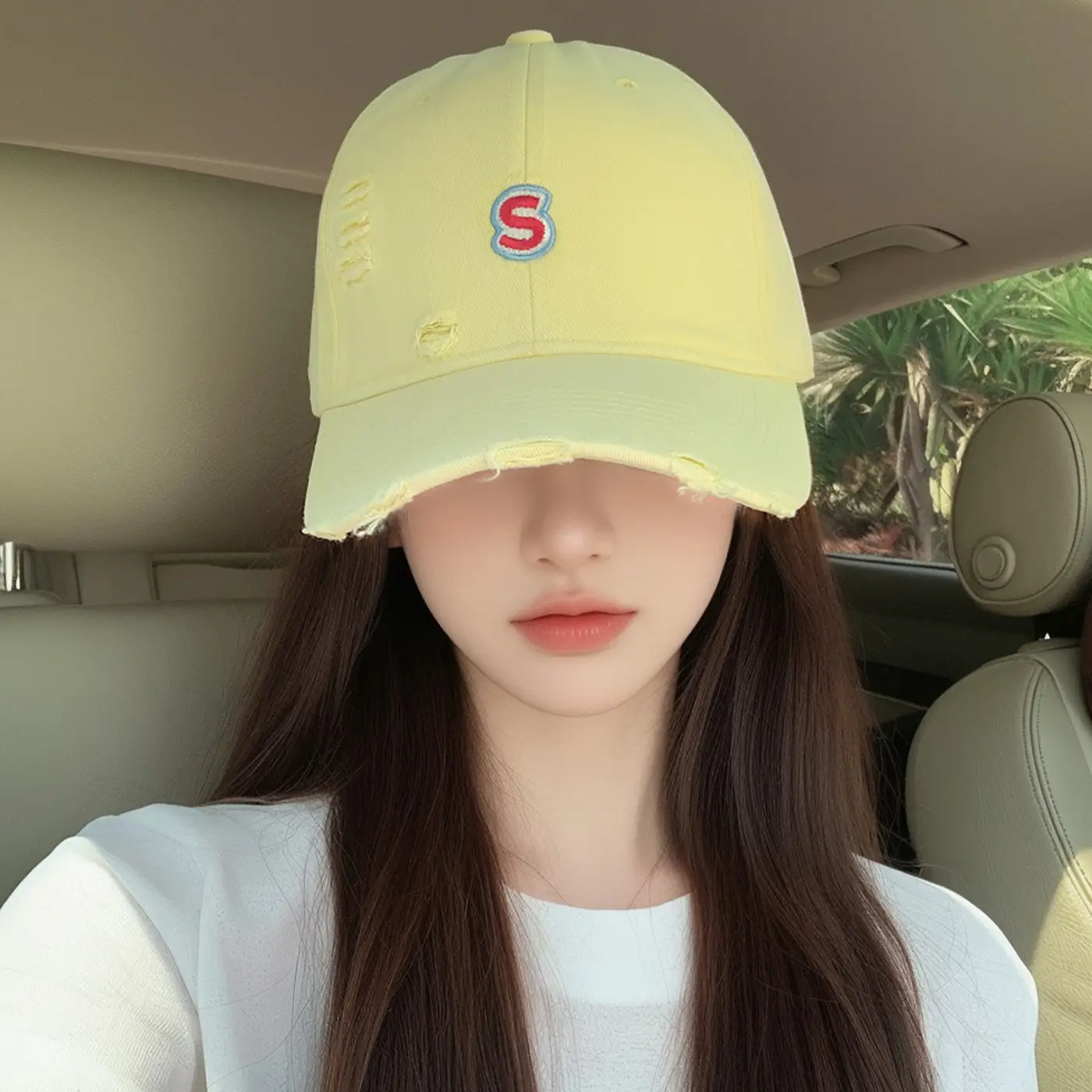 Women Baseball Cap Wide Brim Embroidered White - Image 8