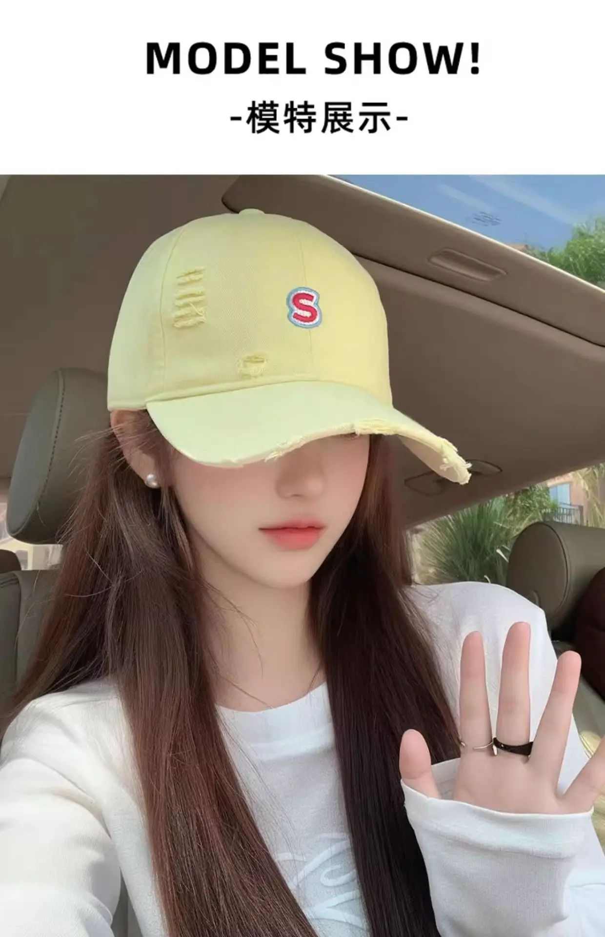 Women Baseball Cap Wide Brim Embroidered White — feature 11