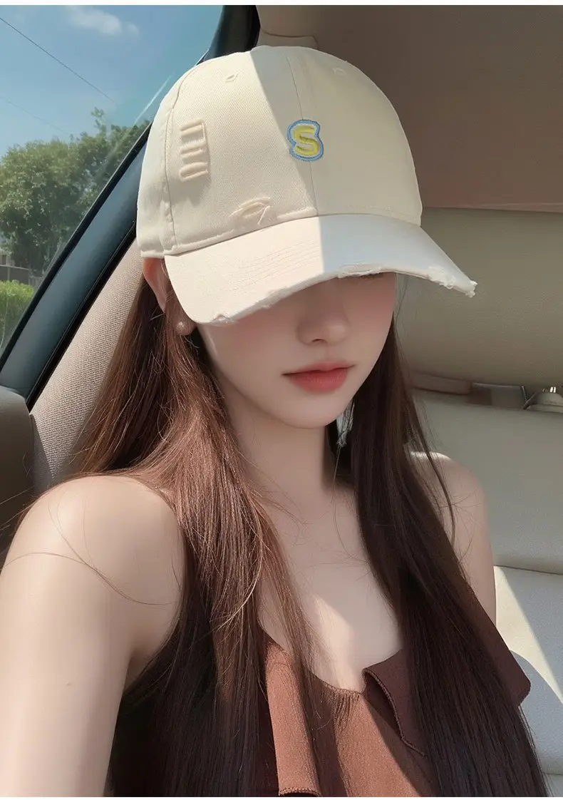 Women Baseball Cap Wide Brim Embroidered White — feature 18