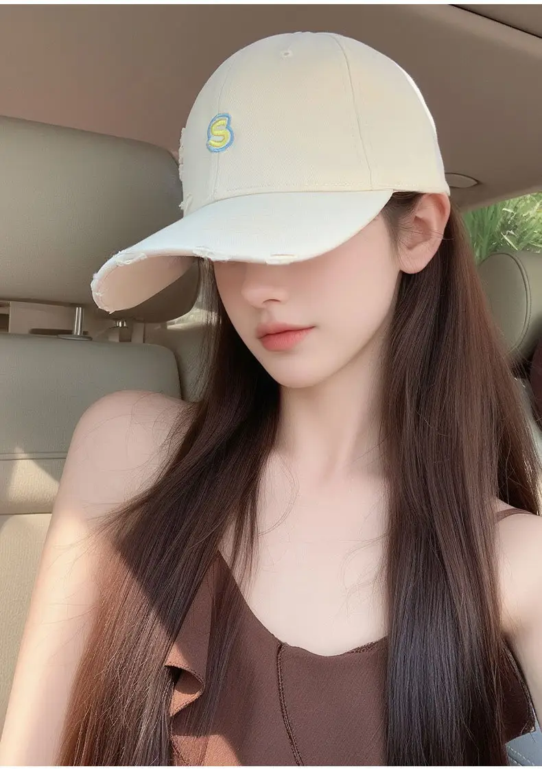 Women Baseball Cap Wide Brim Embroidered White — feature 20