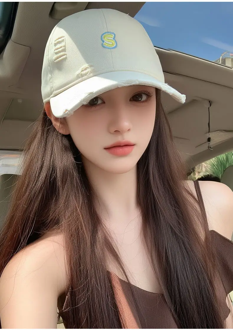 Women Baseball Cap Wide Brim Embroidered White — feature 21