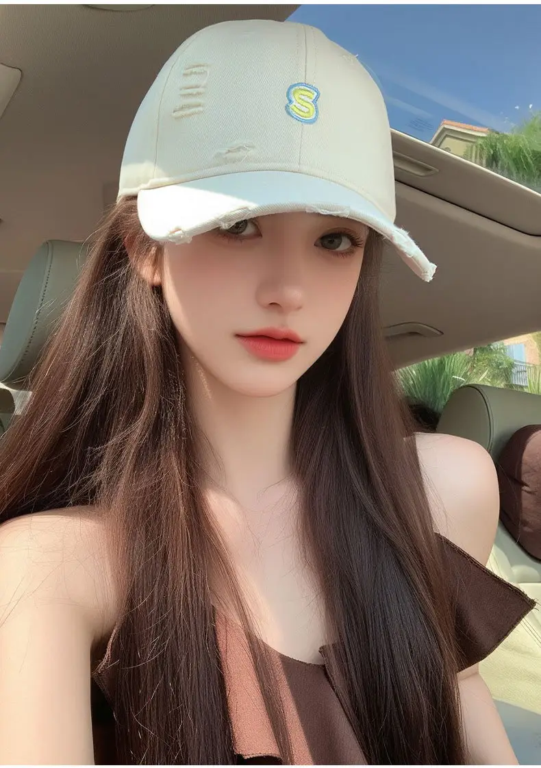 Women Baseball Cap Wide Brim Embroidered White — feature 22