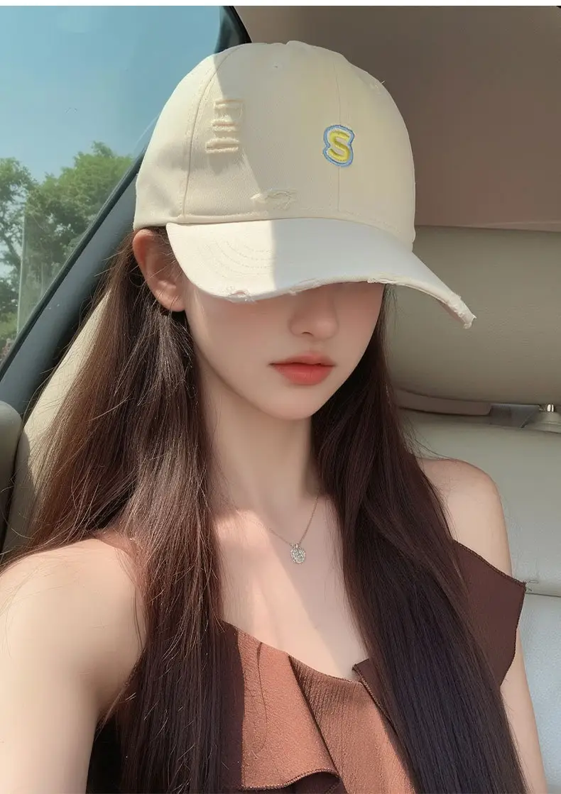 Women Baseball Cap Wide Brim Embroidered White — feature 23
