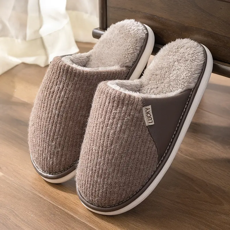 Plus Size Men's Fleece Slippers Grey Winter - Image 3