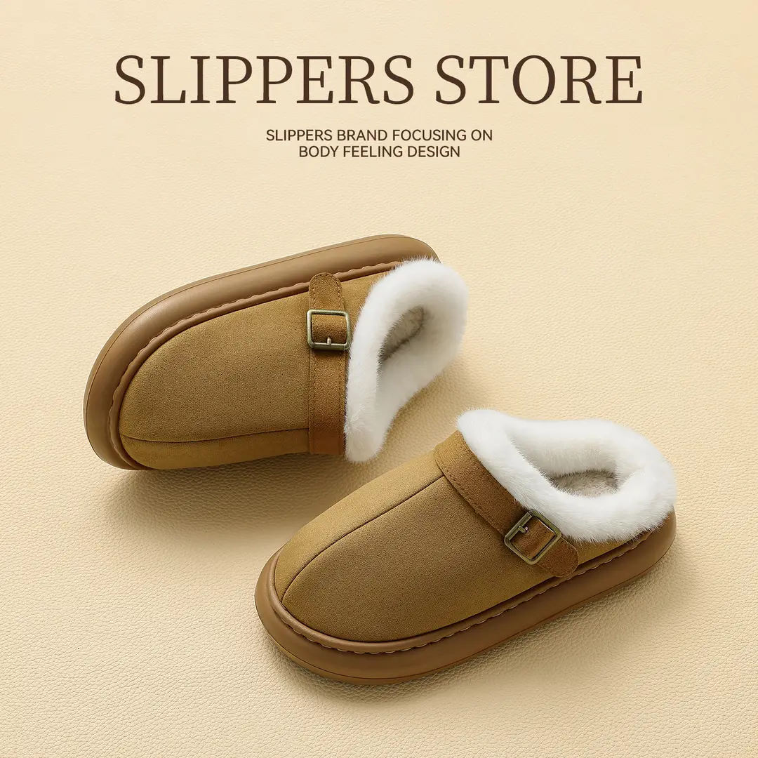 Birkenstock Cotton Slippers for Women Winter Outer Wear Non-Slip Thick Sole Home Indoor Plush Warm Women's Baotou Cotton Slippers Wholesale - Image 3