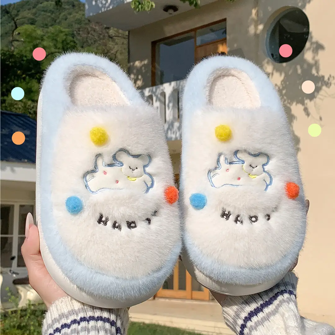 Cute Cotton Slippers for Women, Autumn and Winter Indoor Home Thick-Soled Non-Slip Couples Fleece-Lined Warm Plush Slippers for Men - Image 6