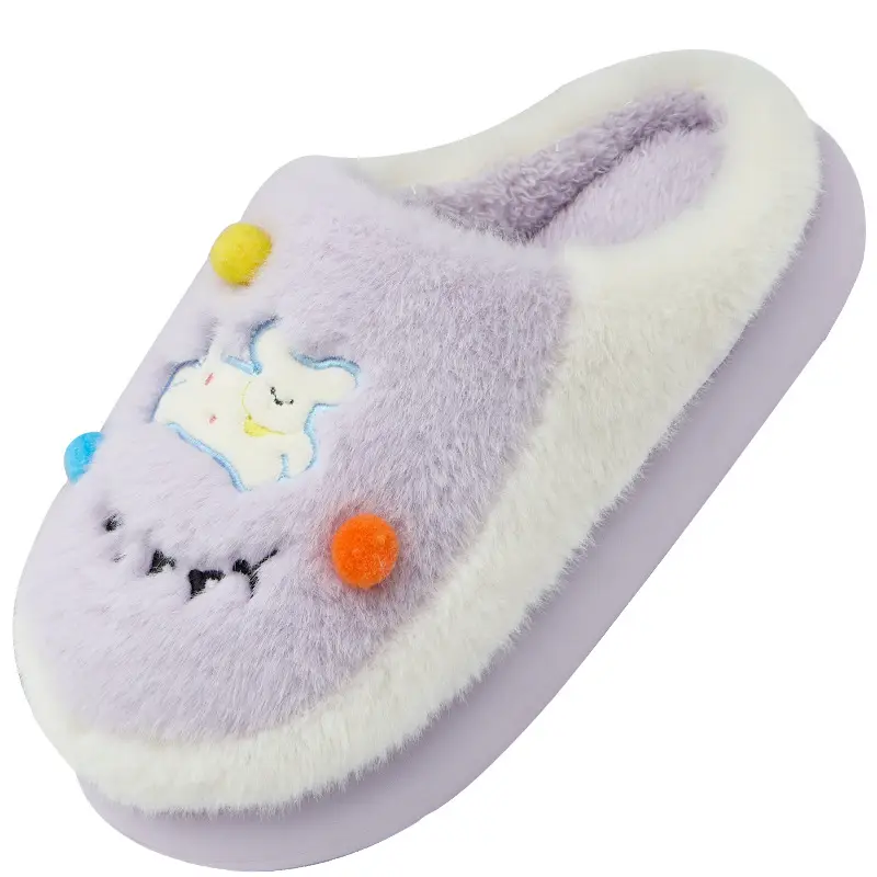 Cute Cotton Slippers for Women, Autumn and Winter Indoor Home Thick-Soled Non-Slip Couples Fleece-Lined Warm Plush Slippers for Men - Image 9