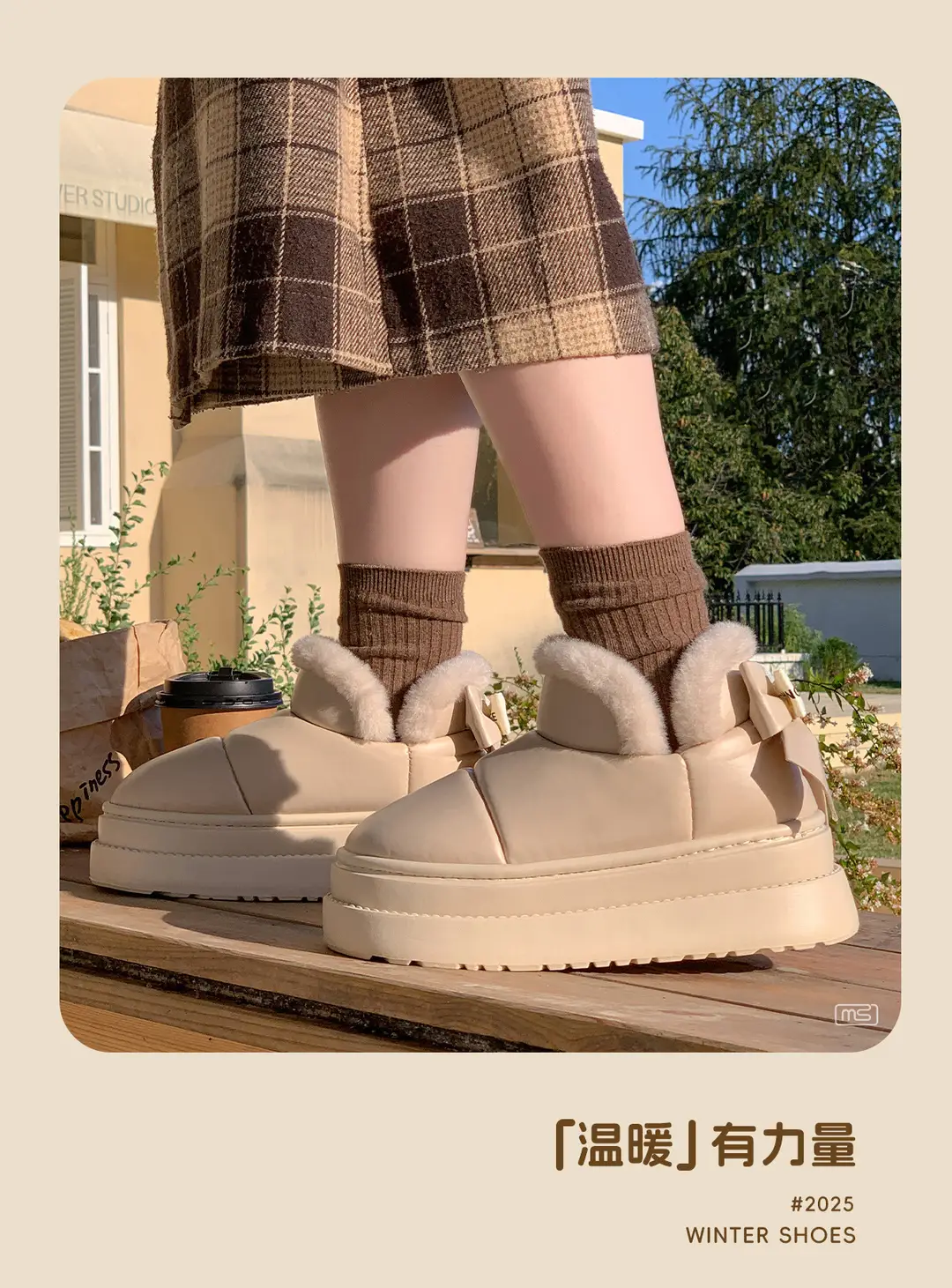 New Stylish Thick-Soled Height-Increasing Bow Cotton Shoes for Women, Winter Plush Warm Soft-Soled Maternity Shoes with Fur Collar Snow Boots — feature 3