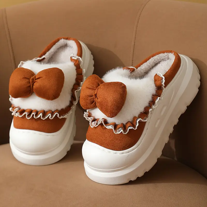 Women's Bow Knot Thick Slippers Autumn Winter Warm - Image 7