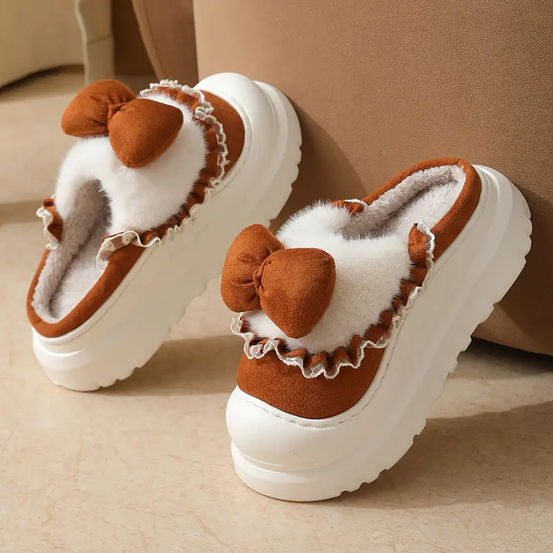 Women's Bow Knot Thick Slippers Autumn Winter Warm - Image 8