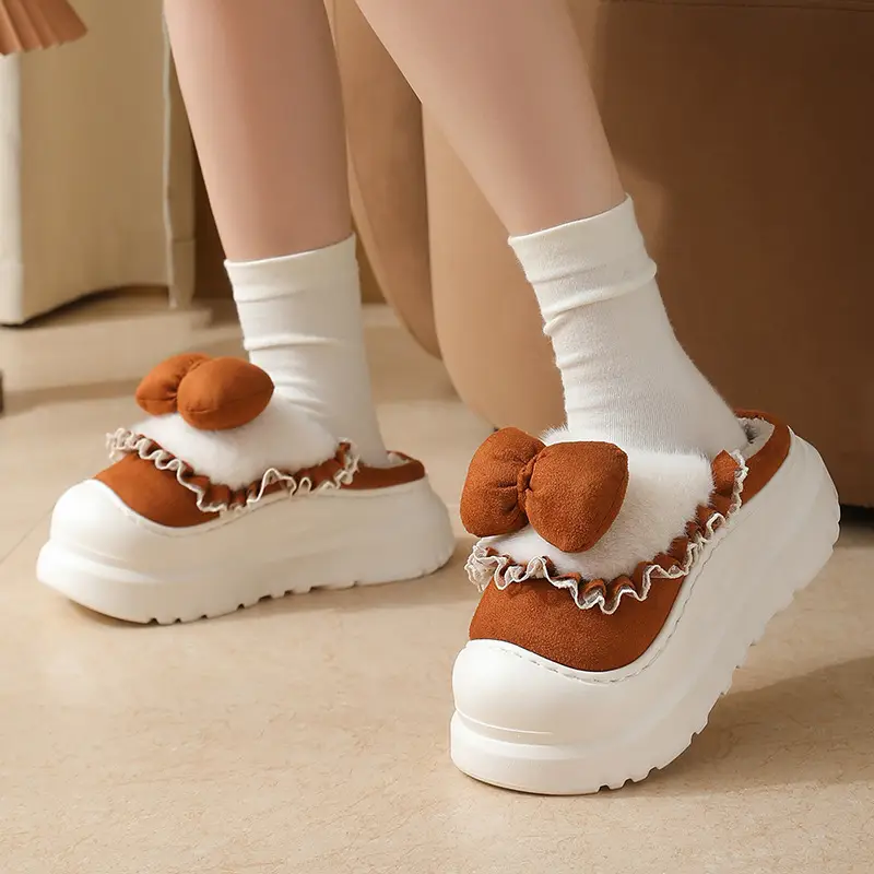 Women's Bow Knot Thick Slippers Autumn Winter Warm - Image 9