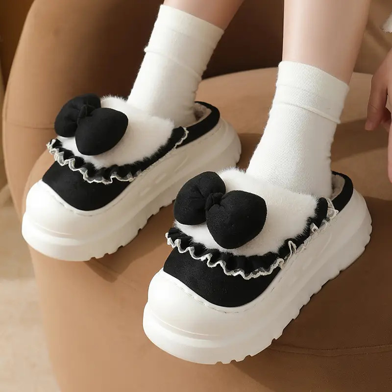 Women's Bow Knot Thick Slippers Autumn Winter Warm - Image 10