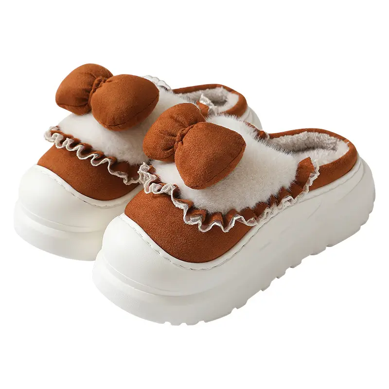 Women's Bow Knot Thick Slippers Autumn Winter Warm - Image 11
