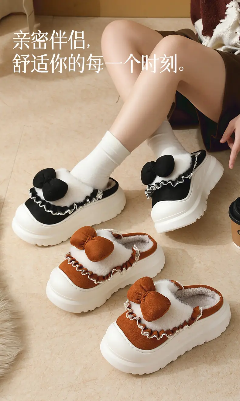 Women's Bow Knot Thick Slippers Autumn Winter Warm — feature 1