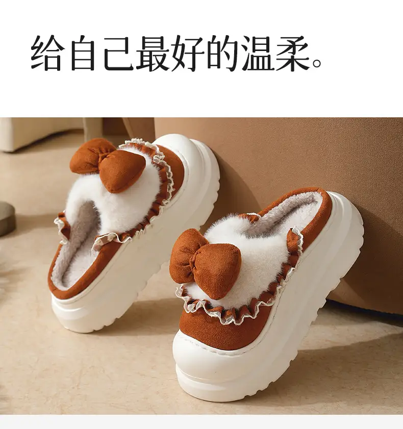 Women's Bow Knot Thick Slippers Autumn Winter Warm — feature 10