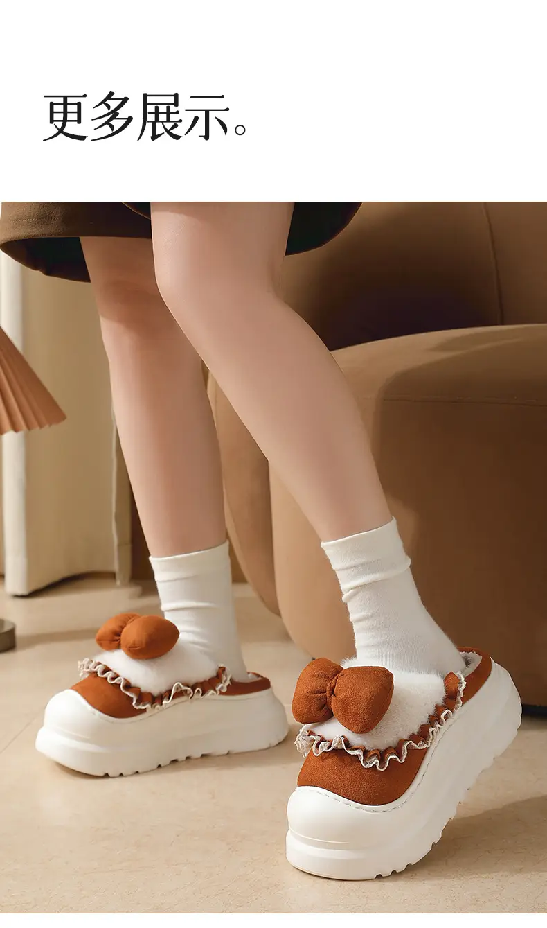 Women's Bow Knot Thick Slippers Autumn Winter Warm — feature 12