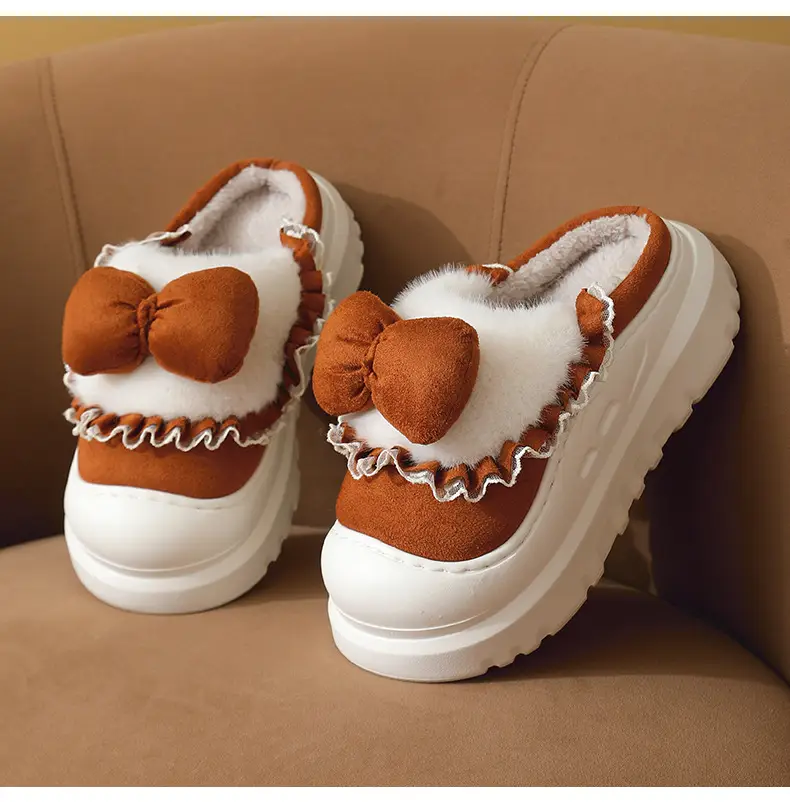 Women's Bow Knot Thick Slippers Autumn Winter Warm — feature 13