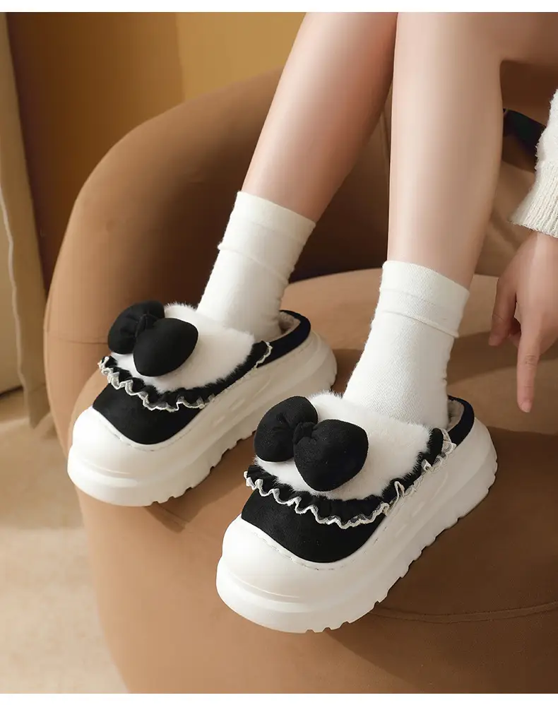 Women's Bow Knot Thick Slippers Autumn Winter Warm — feature 14
