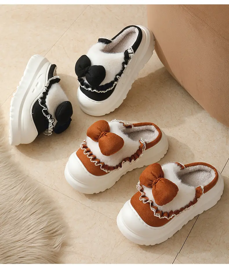 Women's Bow Knot Thick Slippers Autumn Winter Warm — feature 16