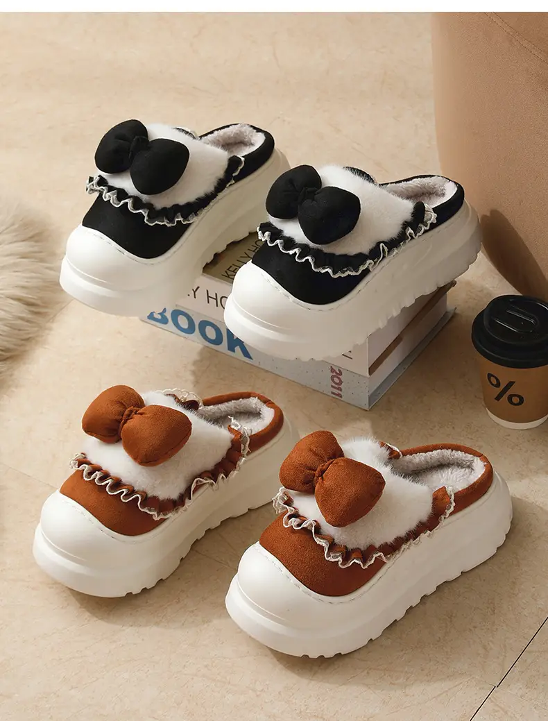 Women's Bow Knot Thick Slippers Autumn Winter Warm — feature 17