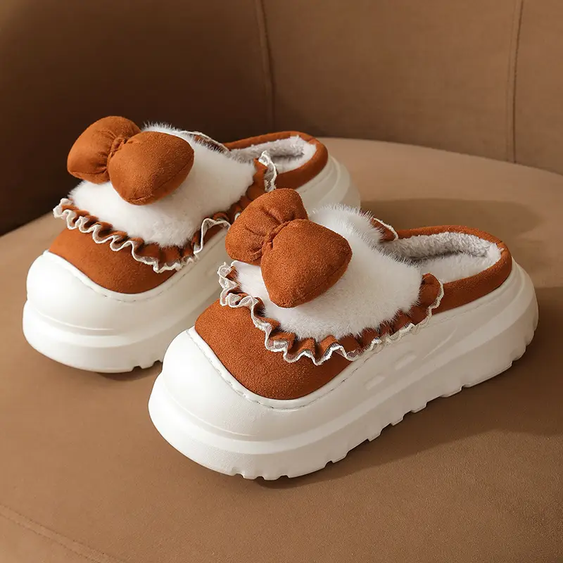 Women's Bow Knot Thick Slippers Autumn Winter Warm - Image 2