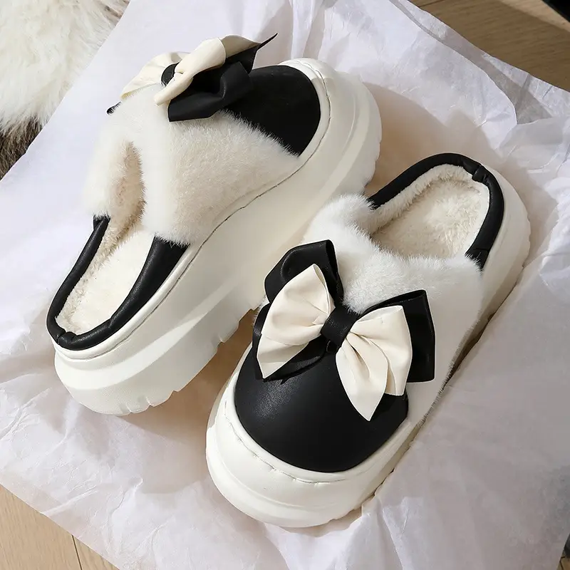 Women's Bow Knot Thick Slippers Autumn Winter Warm - Image 3