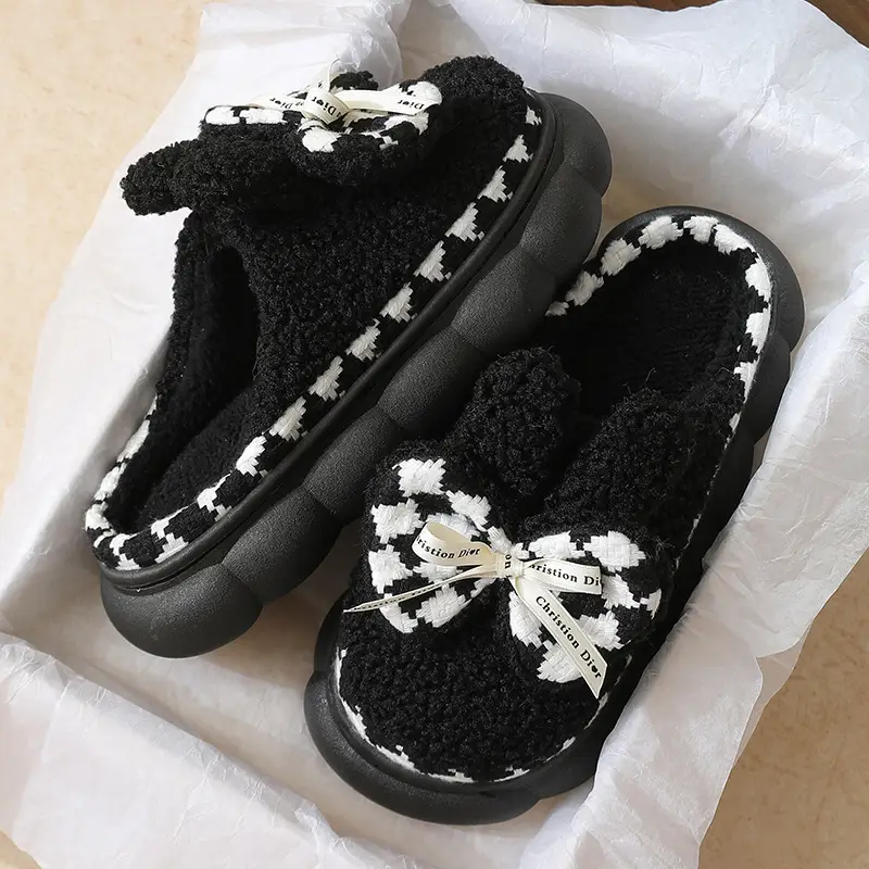 Women's Bow Knot Thick Slippers Autumn Winter Warm - Image 5