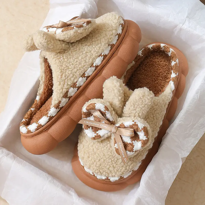 Women's Bow Knot Thick Slippers Autumn Winter Warm - Image 6