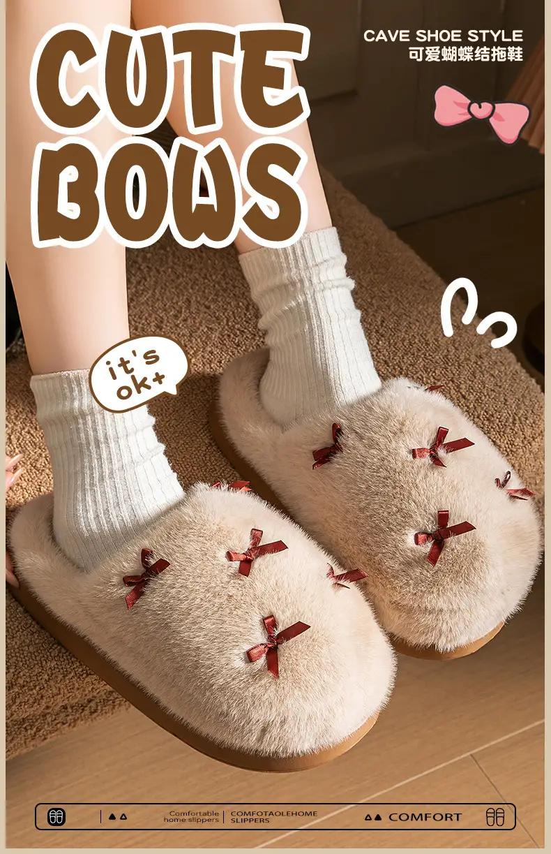 Women Bow Cotton Slippers Warm Anti-Slip 2025 — feature 1