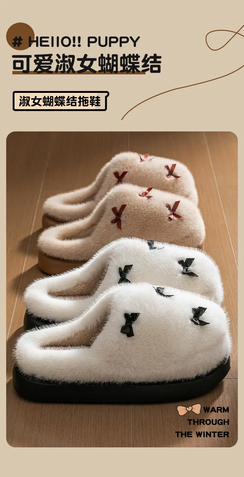 Women Bow Cotton Slippers Warm Anti-Slip 2025 — feature 2
