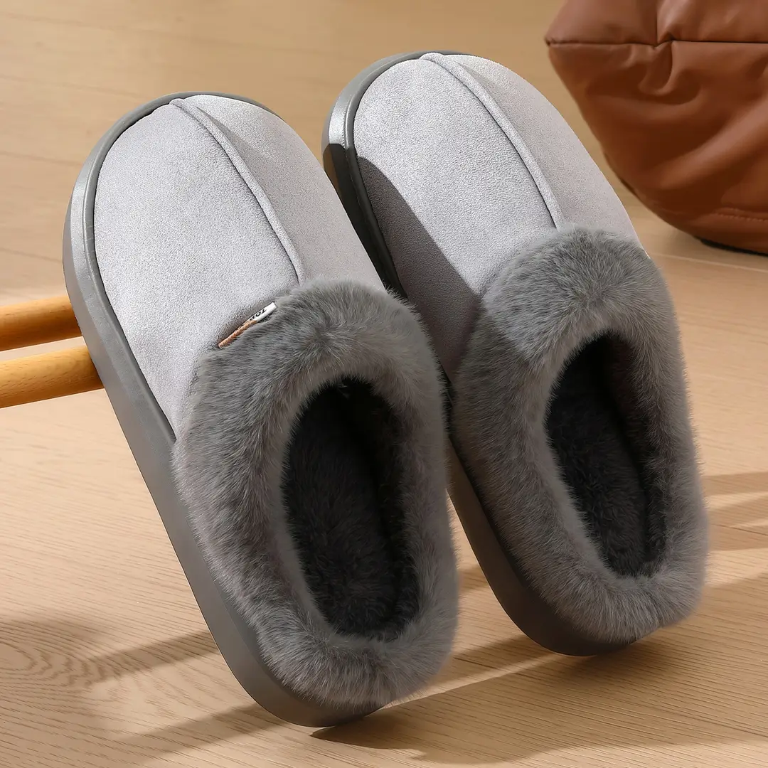 Cuffed Cotton Slippers for Men's Winter Home Indoor Use Thick-Soled Non-Slip Warm Plush Half-Pack Heel Cotton Slippers for Women Wholesale