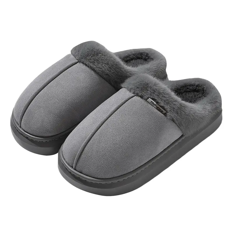 Cuffed Cotton Slippers for Men's Winter Home Indoor Use Thick-Soled Non-Slip Warm Plush Half-Pack Heel Cotton Slippers for Women Wholesale