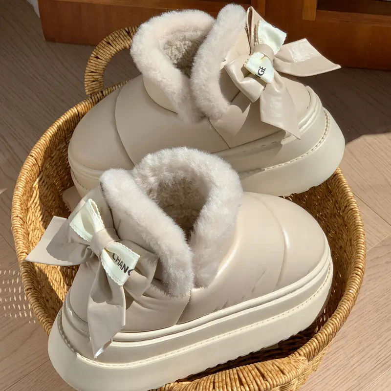 Popular Bow Cotton Slippers for Women in Autumn and Winter Confinement Shoes for Indoor Household Thick-Soled Non-Slip Fleece-Lined Warm Bag Heel Cotton Shoes - Image 7