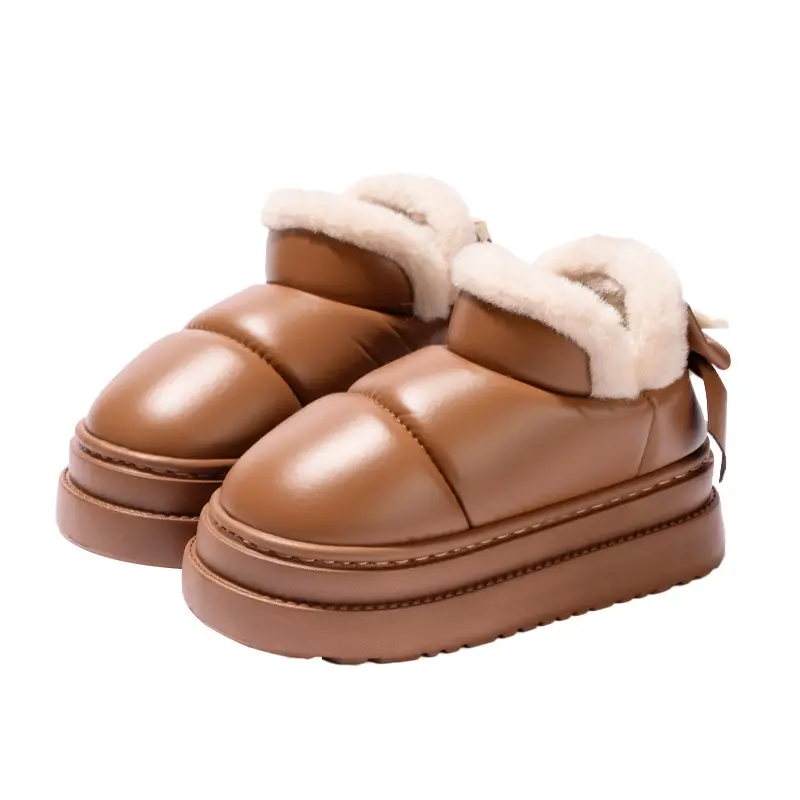 Popular Bow Cotton Slippers for Women in Autumn and Winter Confinement Shoes for Indoor Household Thick-Soled Non-Slip Fleece-Lined Warm Bag Heel Cotton Shoes - Image 8