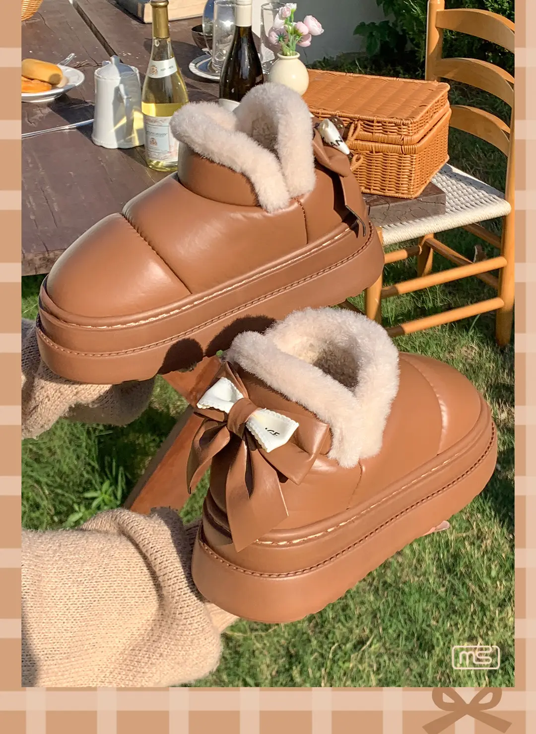 Popular Bow Cotton Slippers for Women in Autumn and Winter Confinement Shoes for Indoor Household Thick-Soled Non-Slip Fleece-Lined Warm Bag Heel Cotton Shoes — feature 5