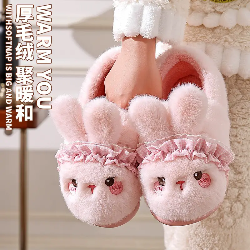 Women's Pink Rabbit Slippers Warm Plush Baby Socks - Image 11