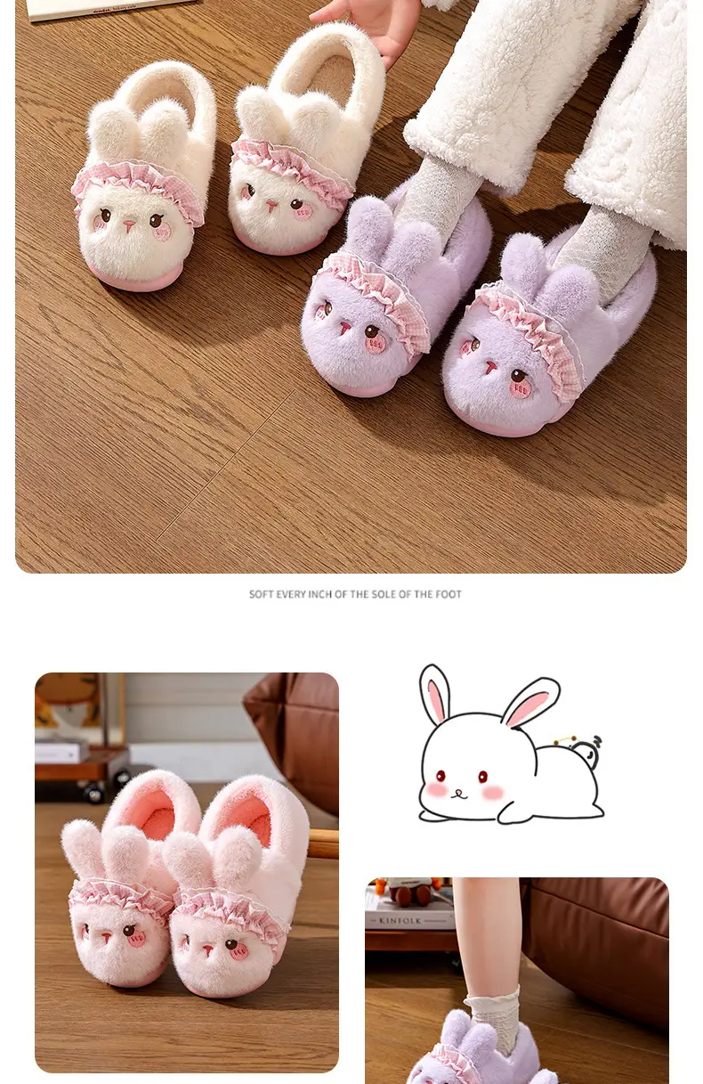 Women's Pink Rabbit Slippers Warm Plush Baby Socks — feature 14