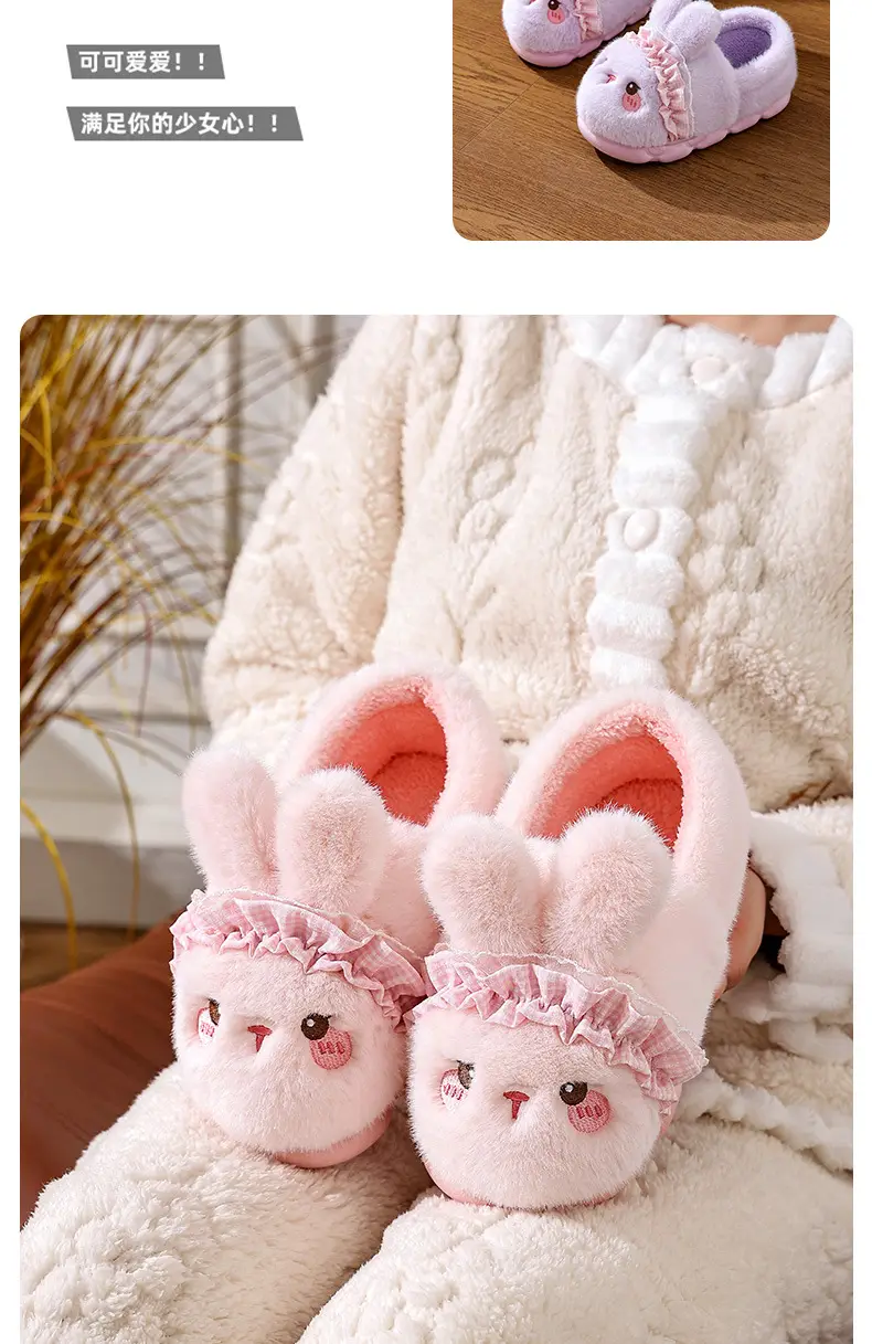 Women's Pink Rabbit Slippers Warm Plush Baby Socks — feature 15