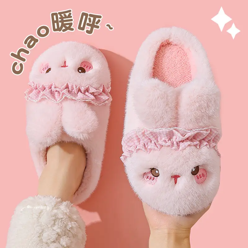 Women's Pink Rabbit Slippers Warm Plush Baby Socks - Image 4