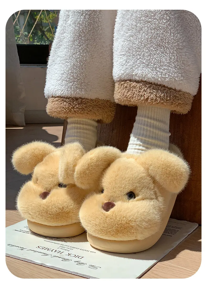 Cute Puppy Cotton Slippers for Women, New Winter Style, Warm for Outdoor Wear, Indoor Home Use, Thick-Soled Cartoon Plush Slippers — feature 5
