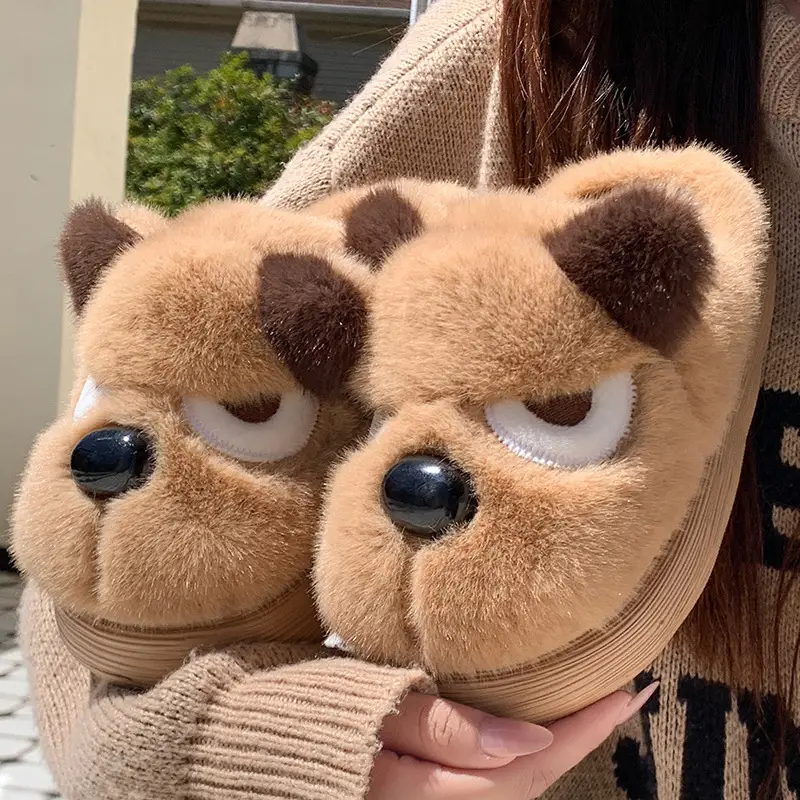 Cute Puppy Cotton Slippers for Women, New Winter Style, Warm for Outdoor Wear, Indoor Home Use, Thick-Soled Cartoon Plush Slippers - Image 14